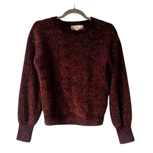 Pink Rose Chenille Sweater XS Brown Cable Knit Textured Pullover Cozy Soft